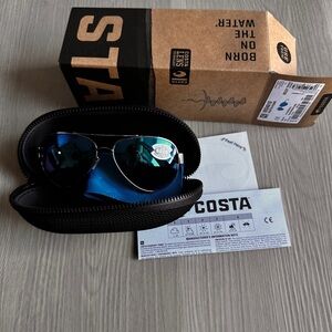 NEW Costa South Point 580G Polarized Blue Mirror Aviator Sunglasses Gunmetal